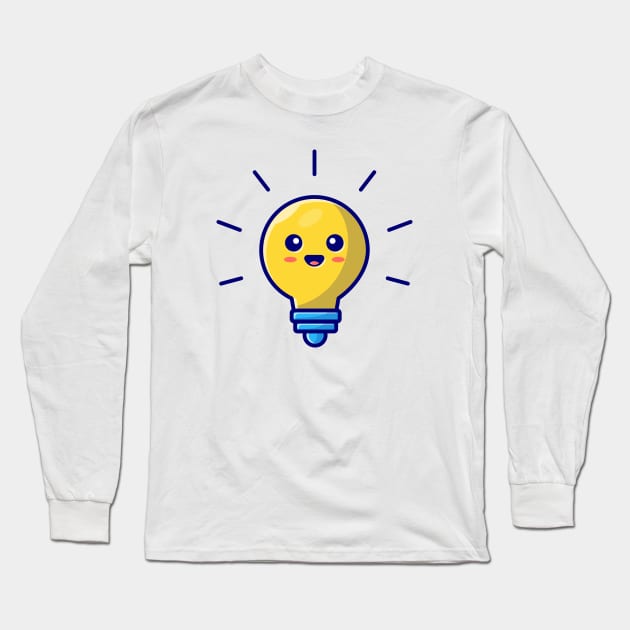 Cute Lightbulb Cartoon Vector Icon Illustration Long Sleeve T-Shirt by Catalyst Labs